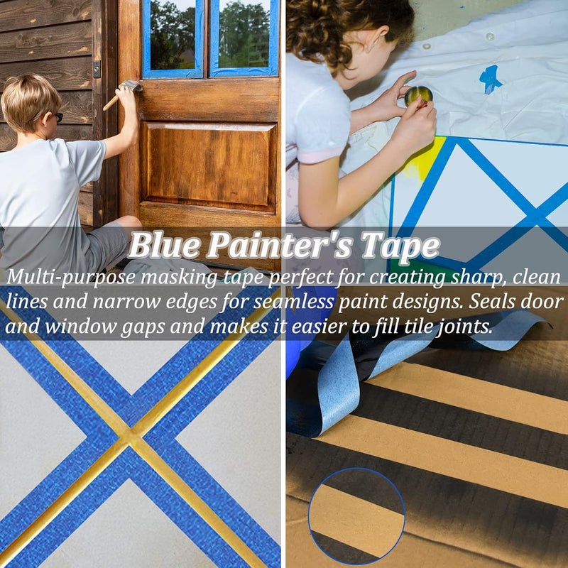SmaringWing Blue Painters Tape, Masking Tapes, Premium Painter's Tape (88yd=4Rolls*0.94in*22yd), Adhesive Paint Tape for Wall Painting, DIY Artist Craft Arts, Decoration, Drafting, No Residue,Easy Removal - Image 4